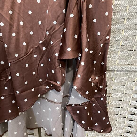 Torrid Stretch Satin Hi-Low Ruffle Skirt Size 1/1X/14-16 Brown Polka Dot NEW - Picture 6 of 10